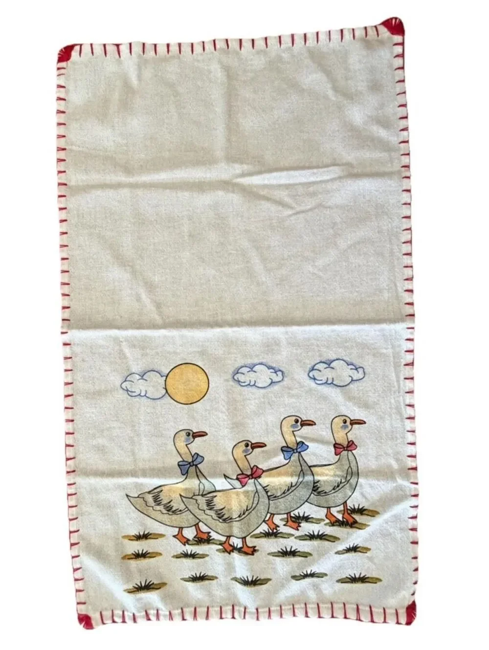 Vintage Goose Linen Kitchen Towel Farmhouse Country Cottagecore Geese w/Bows